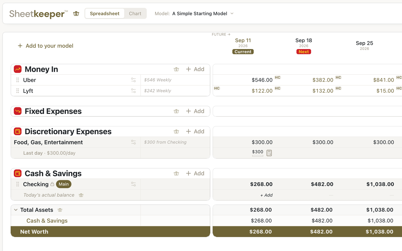 The Sheetkeeper spreadsheet in the Engine 51 skin, olive and gold.